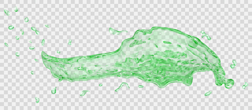 Transparent water splash with water drops in green colors, isolated on transparent background. Transparency only in vector file