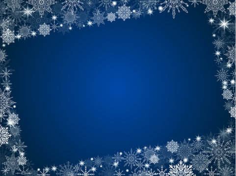 New Year background snowflakes with photo frame blue gradient of christmas