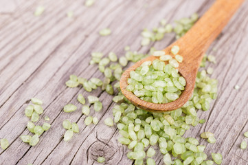 Bamboo or jade pearl rice in a spoon