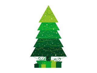 Christmas tree decorated with a garland and snowflakes. Vector illustration