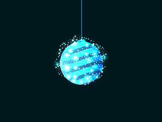 Christmas ball with sparkles of blue color. Christmas tree toy, holiday element. Vector illustration