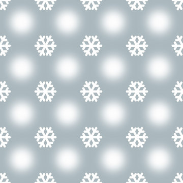 fiocchi di neve bianchi e luci su sfondo grigio