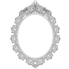 Vintage oval graphical frame in antique style. Vector.