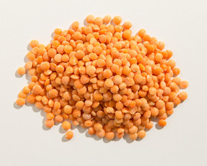 Turkish Red Lentil legume. Pile of grains. Top view.