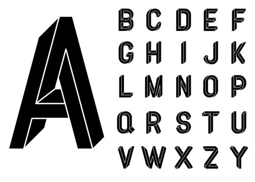 Impossible Geometry letters. Impossible shape font. Low poly 3d characters. Geometric font. Isometric graphics 3d abc. Black letters on a white background. Vector illustration 10 eps