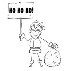 Christmas Santa Claus with Bag of Gifts and Ho Ho Ho Words Sign
