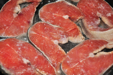 fresh fish, cut into steaks, pan-fried with butter and seasoned with spices