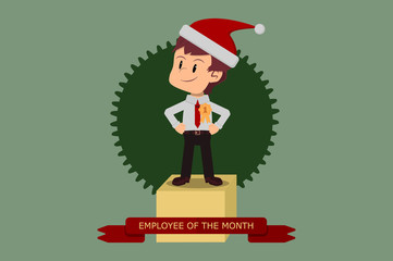employee of the month decorated in December holidays, office situations at Christmas