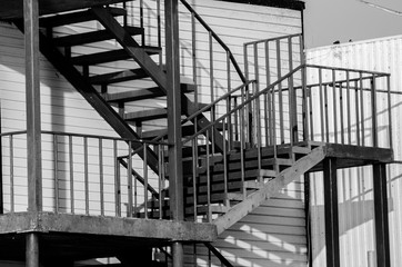 Architecture of the fire escape in black and white