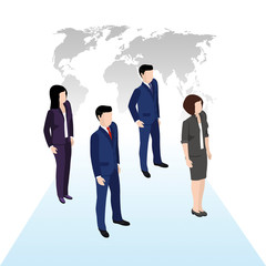 people in business suits on the background of the world map