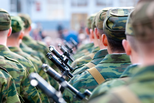 soldiers, rear view