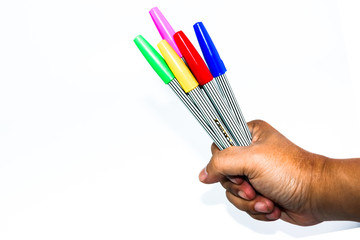 Man hand holding the colorful marker pen