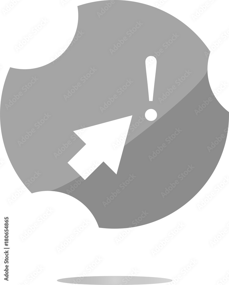 Poster computer button with arrow and exclamation mark, web icon isolated on white