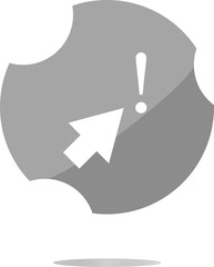 computer button with arrow and exclamation mark, web icon isolated on white
