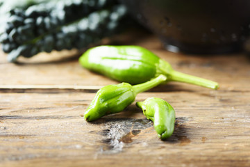Sweet italian green pepper Friggitello, selective focus