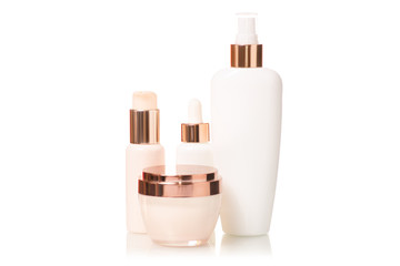 Set of bottle with creams cosmetology cosmetics
