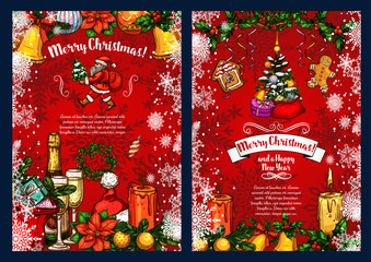 Christmas poster with winter holiday sketches