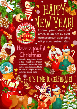 Christmas and New Year holiday greeting poster