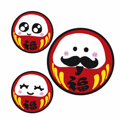 Cute Daruma set cartoon vector illustration doodle style