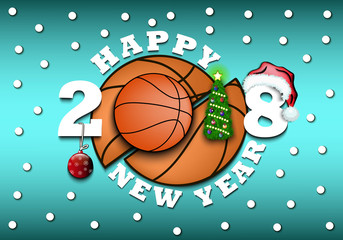 Fototapeta na wymiar happy new year and basketball