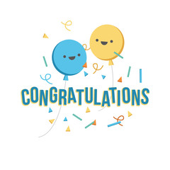 Congratulations banner with balloons and confetti. Vector illustration flat design