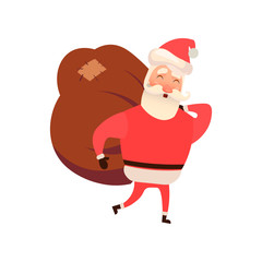 Santa Claus with a bag. Vector illustration on white background. Flat and cartoon style.