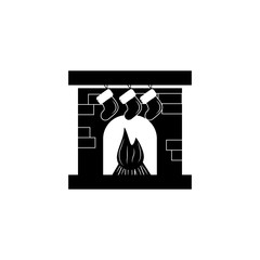 Silhouette icon socks by fireplace. Simple Christmas, New Year icon. Can be used as web element, playing design icon