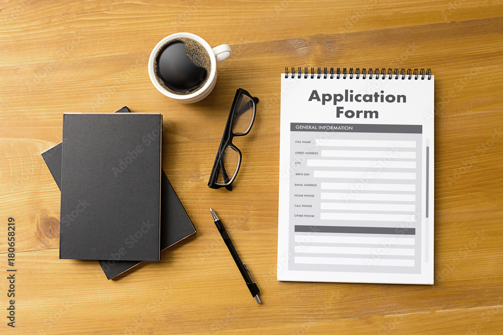 Poster business man working on laptop computer use online web job application form moniter