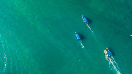 Aerial view of speed boat in the sea