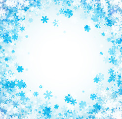 Fototapeta na wymiar White winter card with blue snowflakes.
