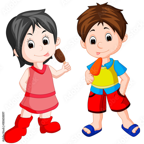 Cute Boy And Girl Eating Ice Cream Cute Boy And Girl Eating Ice Cream