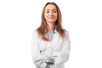 Beautician woman doctor in white lab coat