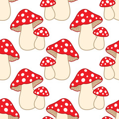 Vector Seamless Pattern with Amanita.  Amanita Seamless Pattern