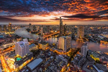 Foto op Canvas Bangkok city at sunset (Taksin Bridge) © Travel mania