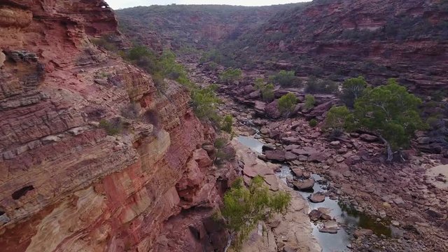 Aerial view of canyon and river in Australian Outback