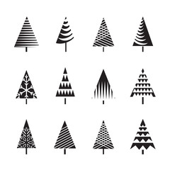 Set of Black Christmas Trees. Vector Illustration and Icons.