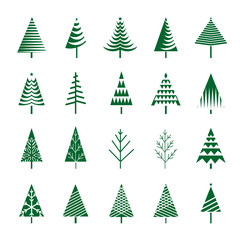 Set of Green Christmas Trees. Vector Illustration and Icons