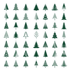 Set of Black Christmas Trees. Vector Illustrations.