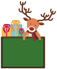 Green board with reindeer and presents