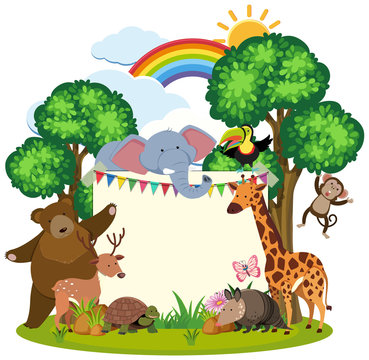 Border template with cute animals in garden
