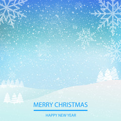 Falling shining snow or snowflakes on blue background for Merry Christmas and Happy New Year. Vector