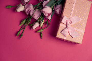 flowers, pink background, gift