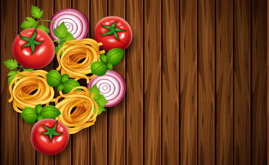 Background template with fresh vegetables and pasta