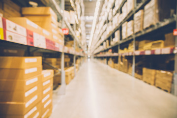 Warehouse or factory storage inventory in defocus abstract blur background style.