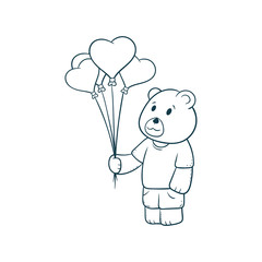 cute teddy bear holding balloon love cartoon illustration
