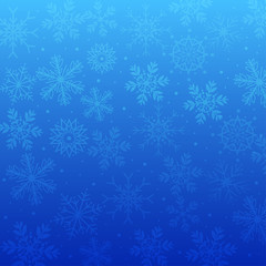 Fototapeta na wymiar Bright blue sky color background vector and illustration with snowflakes and snowfall pattern, copy space and background for Christmas