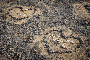 Hearts of stones for the memory of the coast of Papagayo. Lanzarote. Canary Islands. Spain