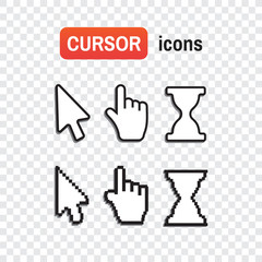 Hand and arrow, smooth and pixel vectors
