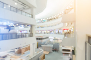blur background image of shopping mall or department store with bokeh and people background usage concept