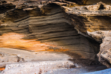 Rocks at sunset in the Gulf of El Golfo. Lanzarote. Canary Islands. Spain